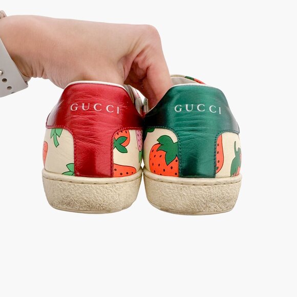 Gucci Cream and Orange Strawberry Sneakers - Picture 7 of 13